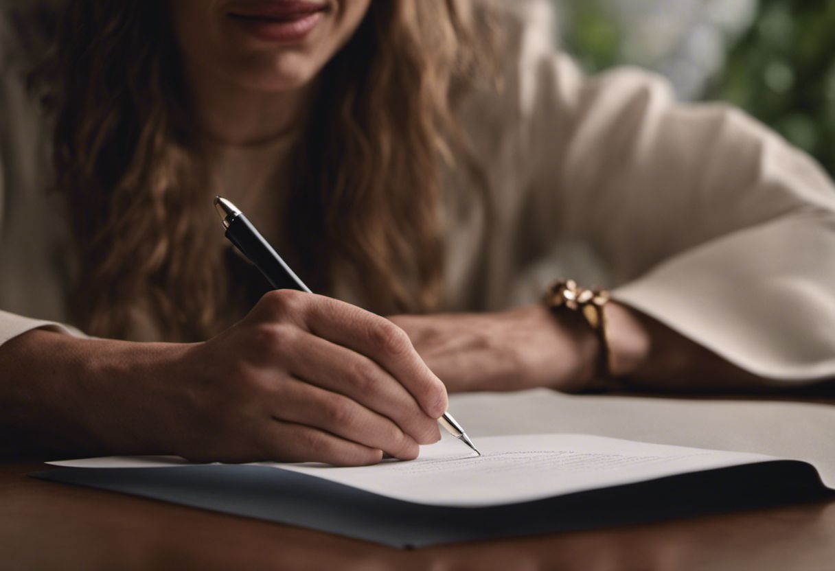 Portrait photographique réaliste d'une personne professionnelle écrivant une lettre.